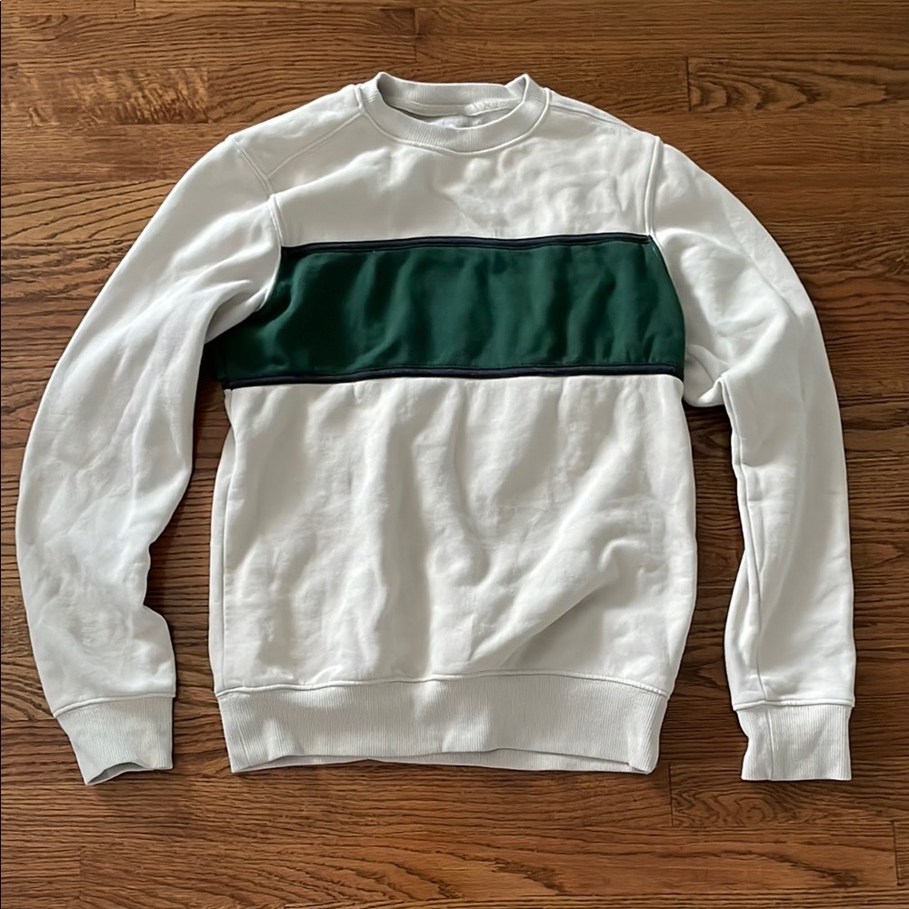 Goodfellow & Co Crewneck Sweatshirt Off-White and Green Color-Block